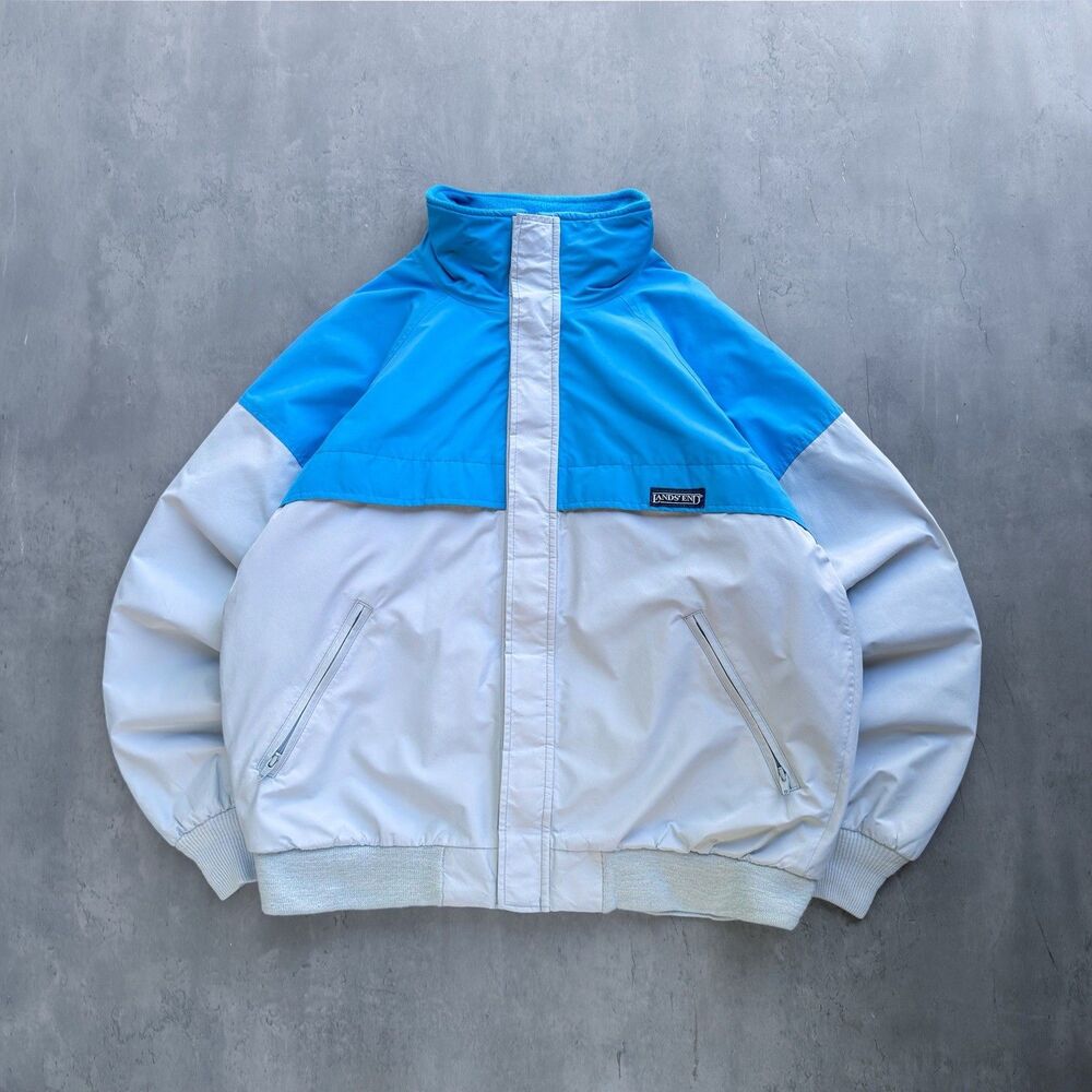 Vintage 80s Lands’ End Gore-Tex Jacket Men L Colorblock Made USA Fleece Lined